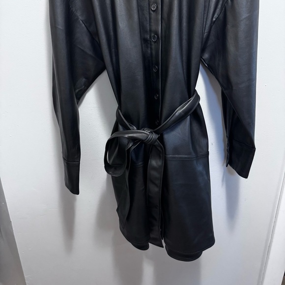 Eloquii Black Faux Vegan Leather Button Down Belted Shacket Size 24 - Picture 5 of 12